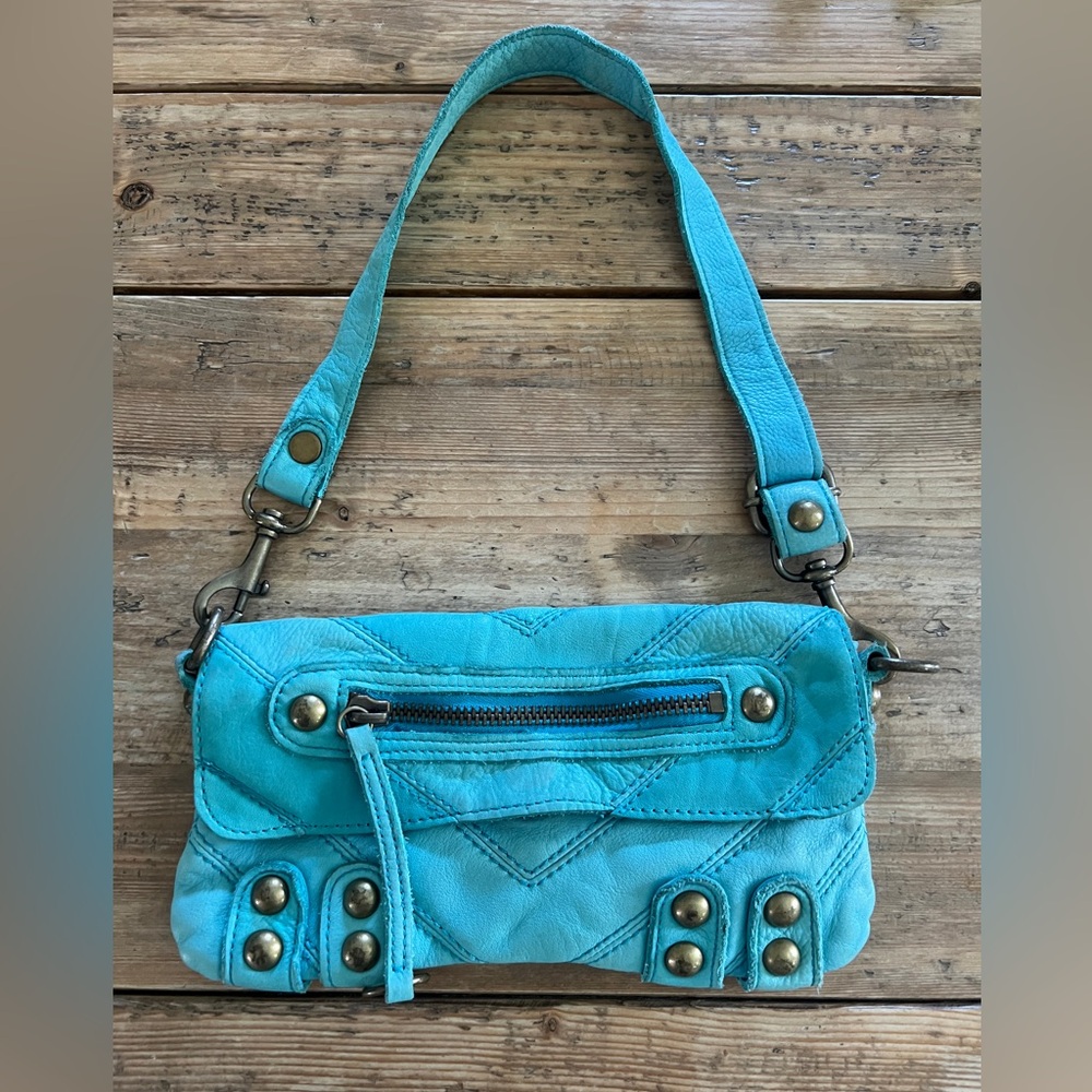 Buttery Leather Turquoise Clutch with Strap